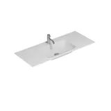 Stylish and luxurious bathroom with gentle green tones, a large elegant round mirror, and a modern, sophisticated green toilet