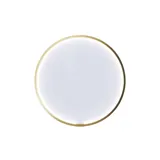 Nordic style bathroom inspiration with vanity unit and base cabinets in smoked oak, makeup area, side-mounted sink, round mirror with brass frame, and visible charming wooden beams