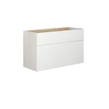 Stylish and luxurious bathroom with a dark green marble wall, large elegant round mirror, and modern white bathroom furniture.