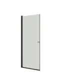 Minimalist and sleek bathroom inspiration with vanity unit, base cabinets, and tall cabinets in golden oak, large round mirror with light control, colored toilet, and countertop sink