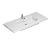 Large bathroom inspiration with elegant stone sink in Eternal Statuario with stylish white vanity unit with brass handles and beautiful mirror cabinet with stone floor for an exclusive and modern look.