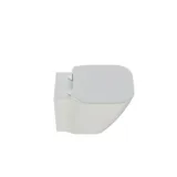 Stylish bathroom inspiration with beige vanity unit with inner drawer, upper cabinet, open shelf, oval mirror with lighting, matching pendants, shelf under the mirror, and wall-mounted toilet. Walls with light, elongated tiles