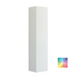 Large bathroom inspiration with grey vanity unit with integrated handle, stylish side-mounted sink, square mirror with rounded corners, concrete-look walls and raw materials for an urban look