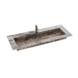 Large bathroom inspiration with grey vanity unit with integrated handle, stylish side-mounted sink, square mirror with rounded corners, concrete-look walls and raw materials for an urban look