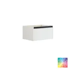 Small bathroom inspiration with a washbasin cabinet in a special color, mirror cabinet with lights, decorative mirrors with tinted glass shelf, white herringbone tiles give a sleek and classic look.