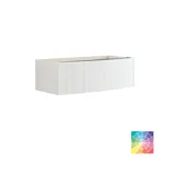 Bathroom inspiration with custom purple cabinets featuring elegant grooves, stylish countertop with a vessel sink, large mirror with brass edge, tiles and walls in purple shades create a romantic and feminine look