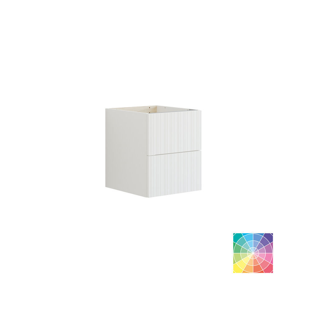 Bathroom with slanted ceiling inspiration, beige furniture with grooves, elegant countertop and square sink, beautiful mirror with shelves, blue walls, large windows, and black herringbone floor give a bright, urban look.