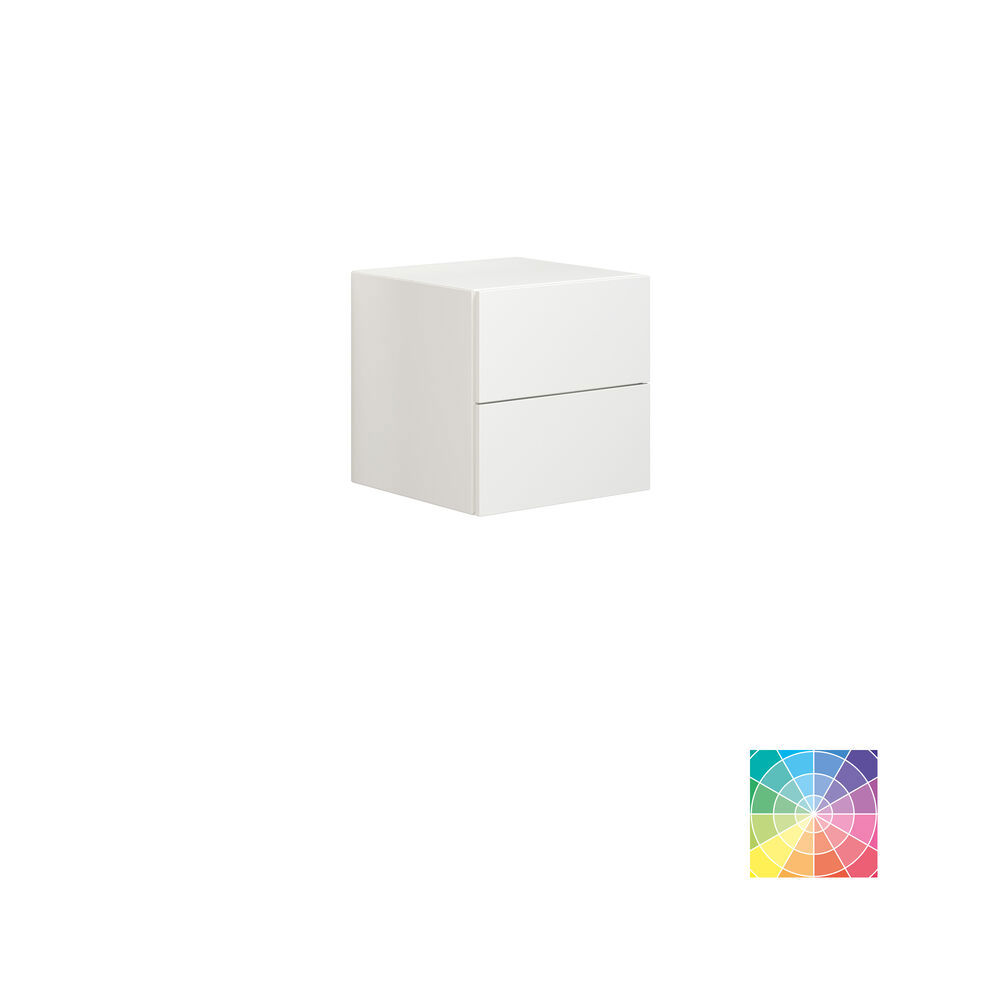 Large and bright bathroom in a minimalist style with soft pastel colours and elegant green hues, stylish round mirror and modern décor