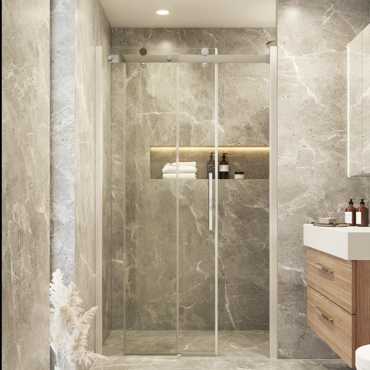 Bathroom inspiration with a shower enclosure with sliding doors for an elegant and luxurious look in your bathroom
