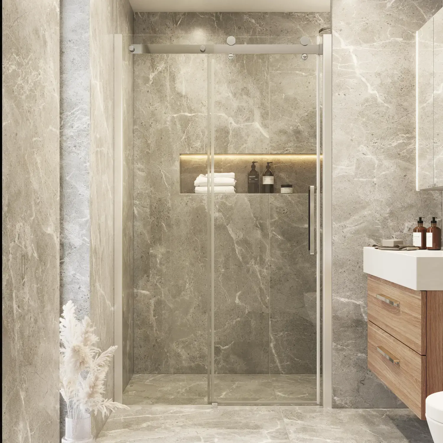 Bathroom inspiration with a shower enclosure with sliding doors for an elegant and luxurious look in your bathroom