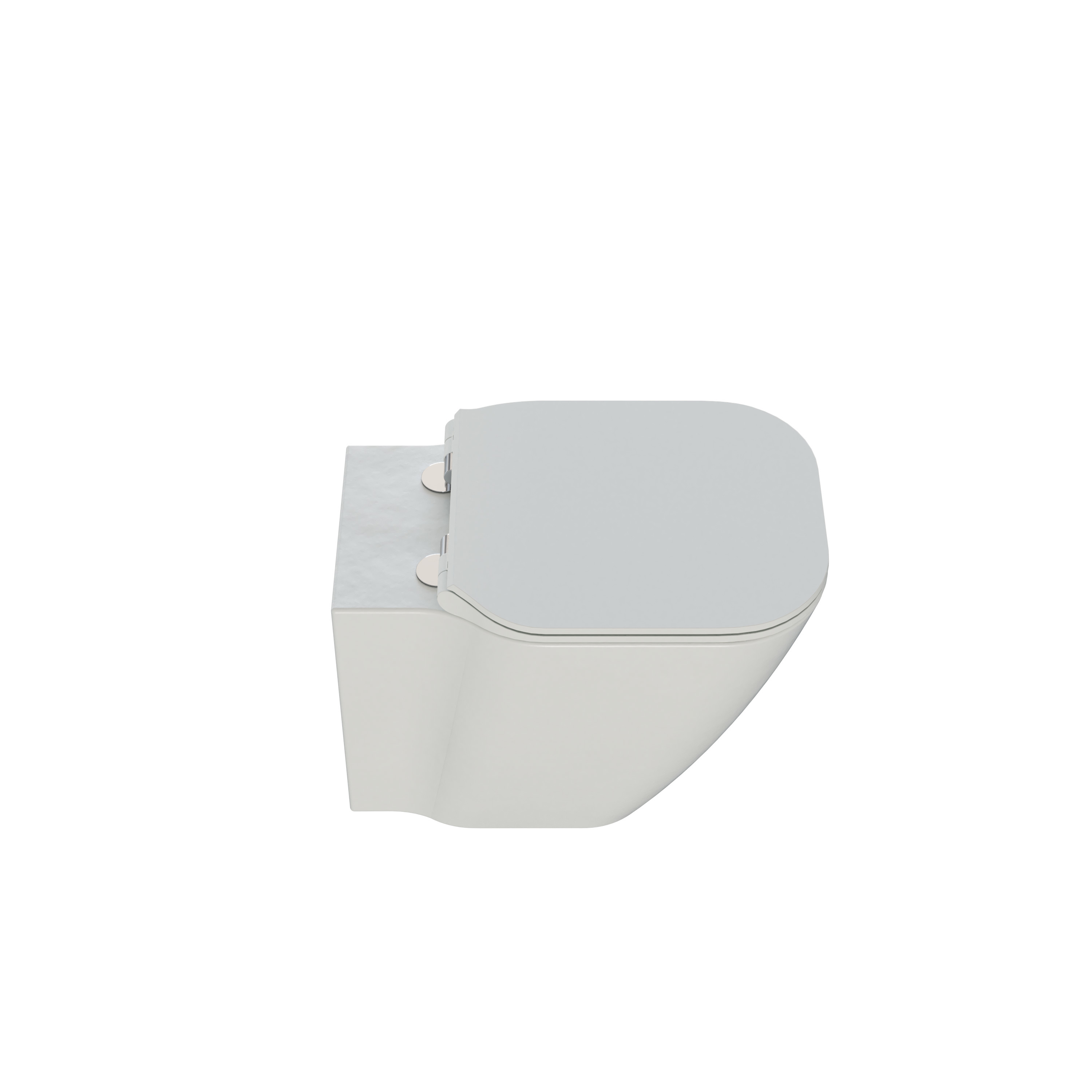 Stylish bathroom inspiration with beige vanity unit with inner drawer, upper cabinet, open shelf, oval mirror with lighting, matching pendants, shelf under the mirror, and wall-mounted toilet. Walls with light, elongated tiles
